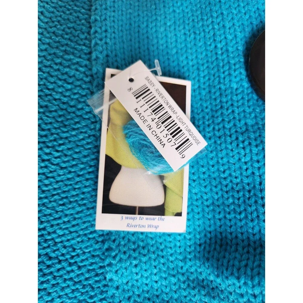 Simply Noelle Sassy Riverton Wrap- Multi Style Knit Poncho - Light Turquoise-NEW